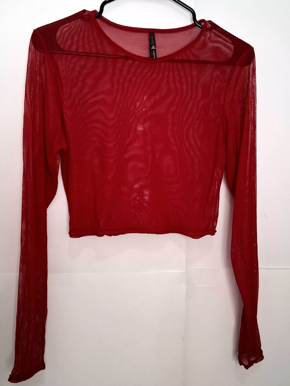 Red Sheer Long-Sleeve Crop Top